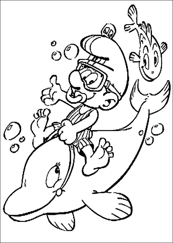 Coloriage Schtroumpfs le Grand Schtroumpf chevauchant un dauphin Coloriage Schtroumpfs le Grand Schtroumpf chevauchant un dauphin