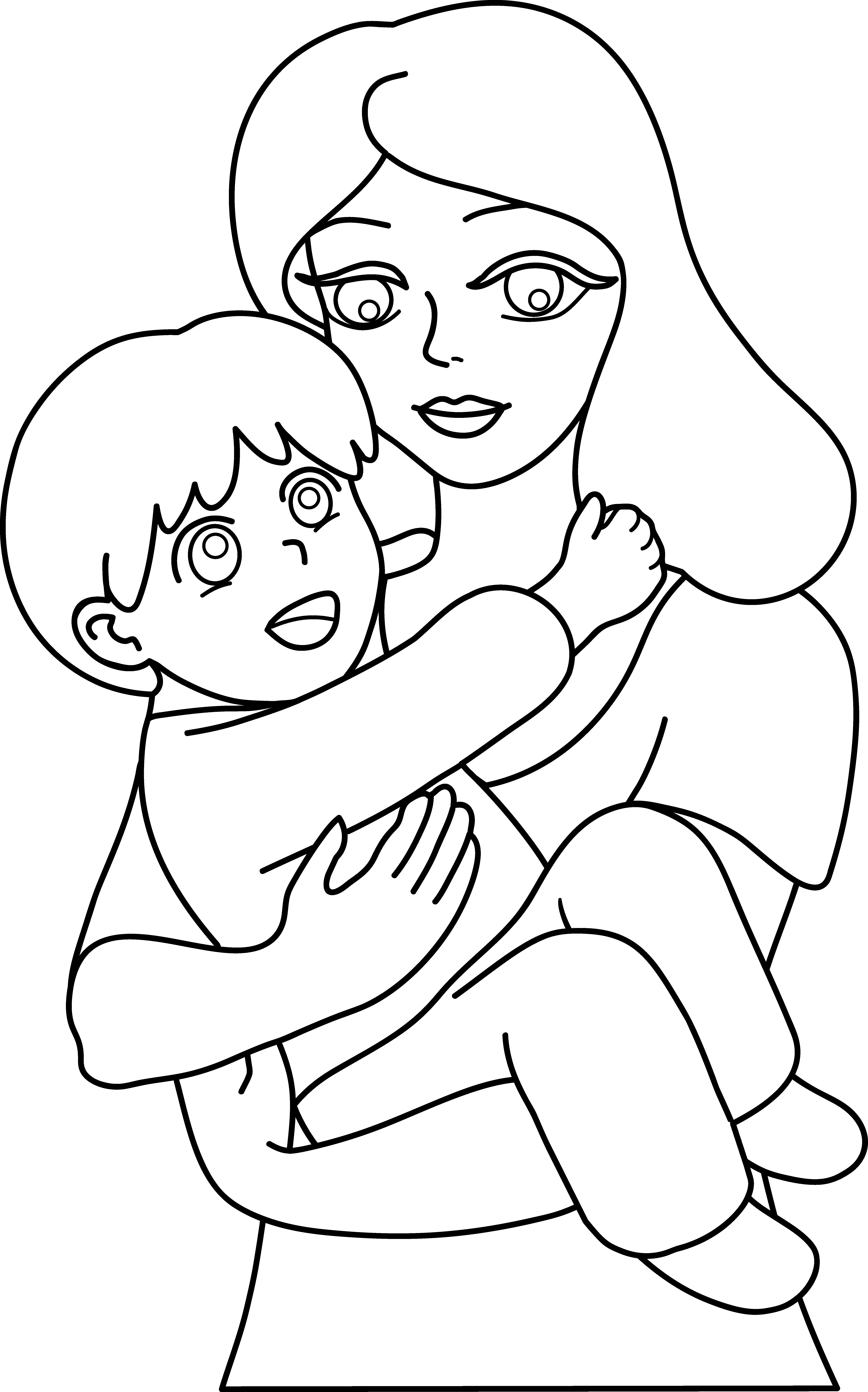 Coloriage Maman portant son enfant dans ses bras