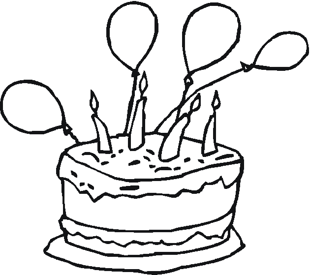 Coloriage Cinq ballons flottants autour d'un gâteau