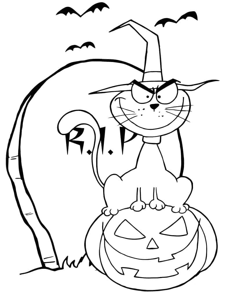 Dessin Chat Halloween #203972 à colorier de la série Fêtes et Célébrations, gratuit à télécharger et imprimer