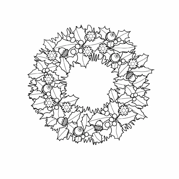 Coloriage gratuit Couronne de Noël #169325 de la collection Fêtes et Célébrations à imprimer
