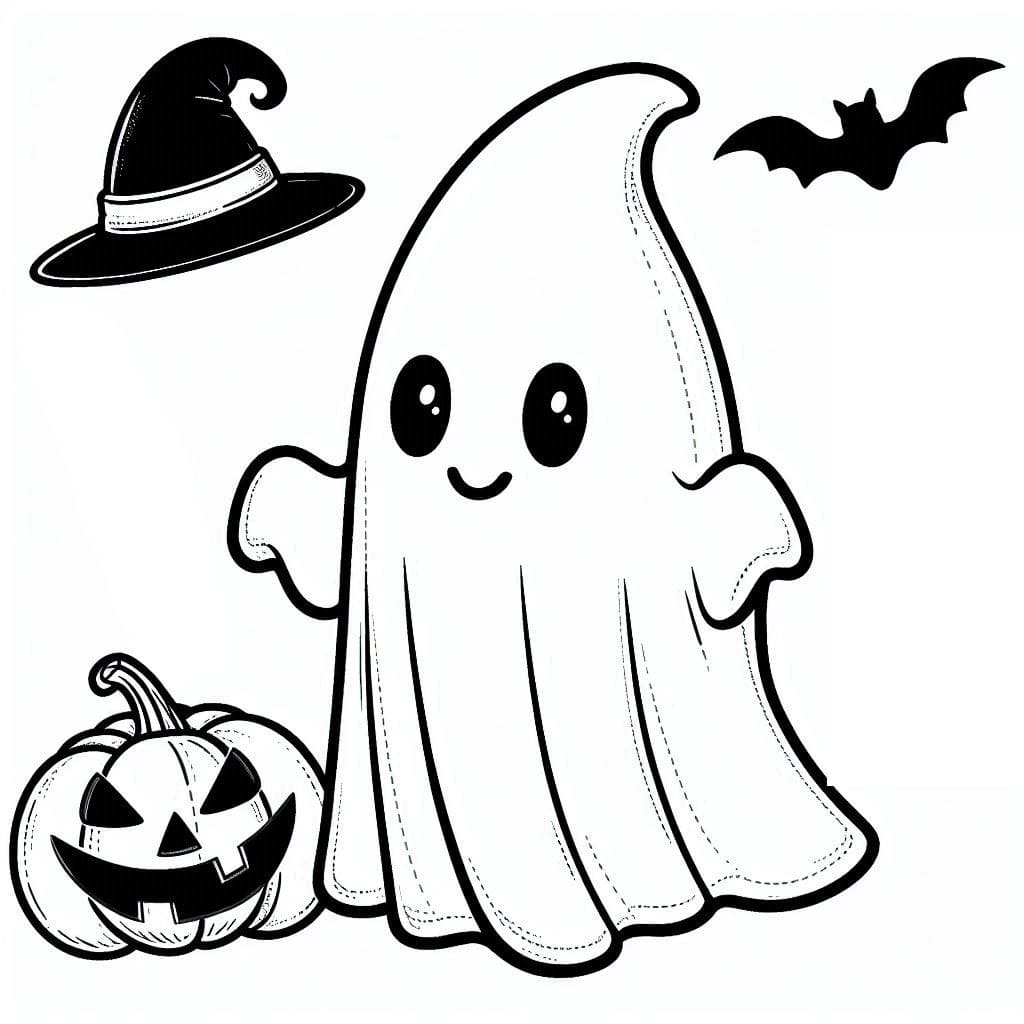 Coloriage gratuit pour enfants et adultes Fantôme Halloween #216212, collection Fêtes et Célébrations