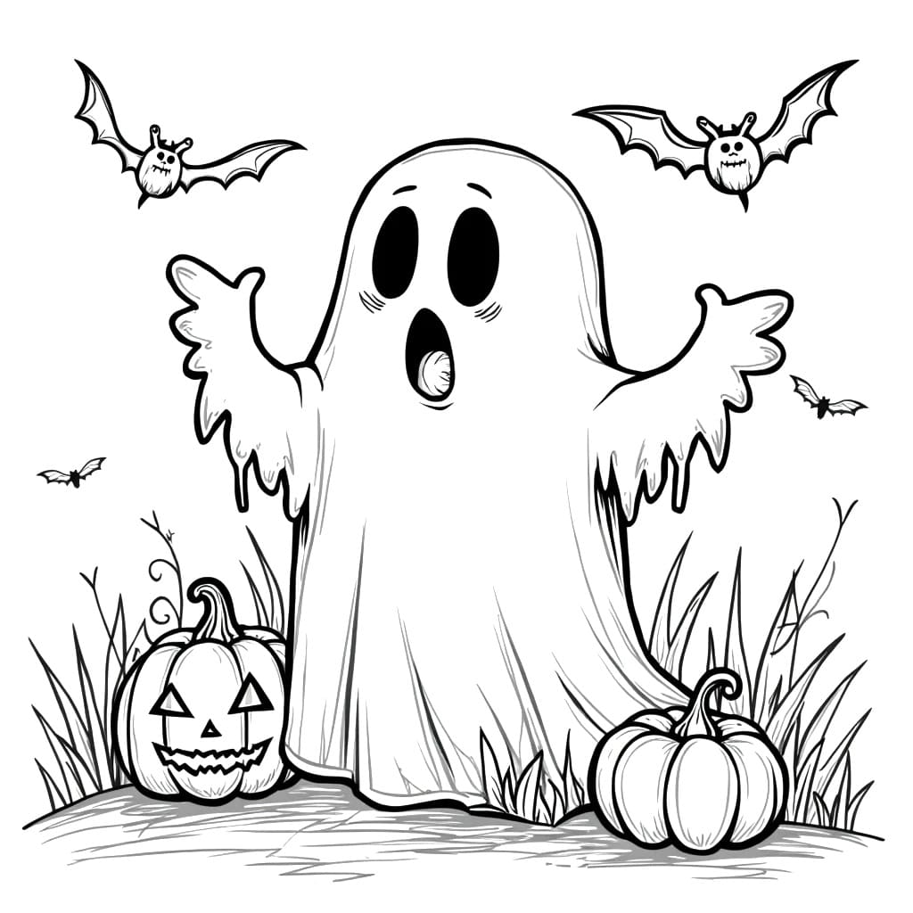 Joli coloriage Fantôme Halloween #216224 de la collection Fêtes et Célébrations, prêt à imprimer pour petits et grands