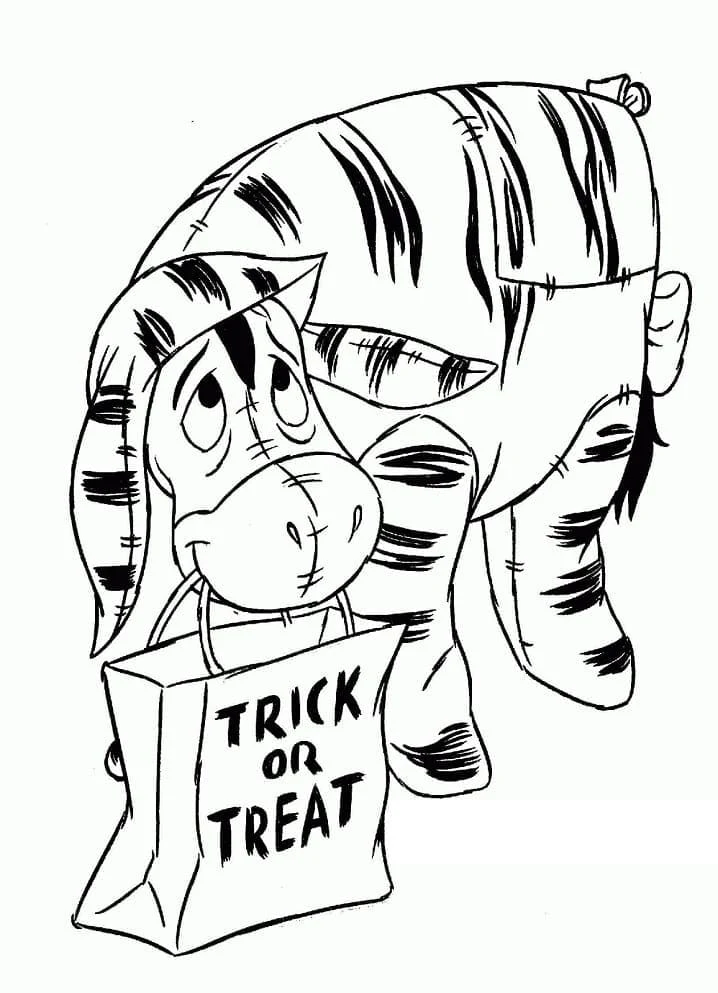 Coloriage Bourriquet déguisé en tigre pour Halloween