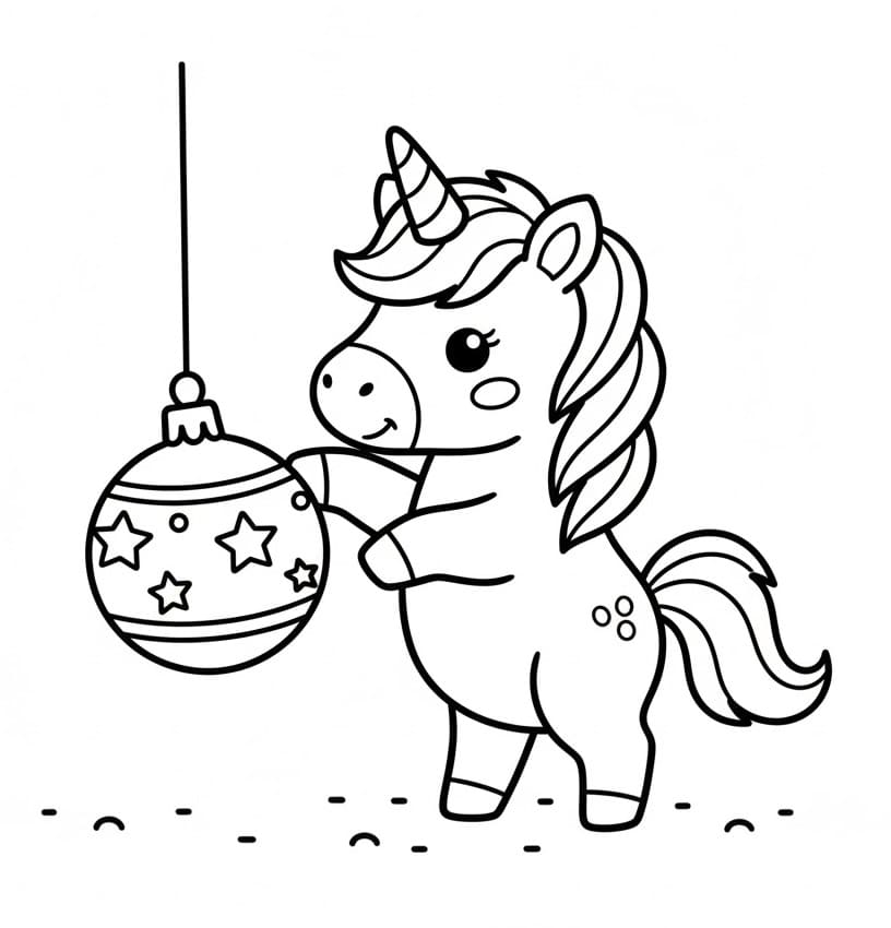 Coloriage gratuit Licorne de Noël #222185 de la collection Fêtes et Célébrations à imprimer