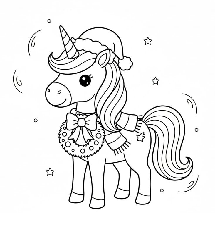 Coloriage à imprimer Licorne de Noël #222187 de la série Fêtes et Célébrations, gratuit pour enfants et adultes