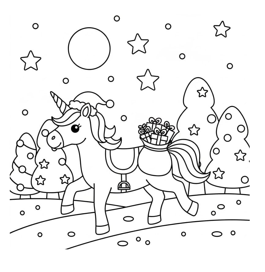 Coloriage gratuit Licorne de Noël #222189 de la collection Fêtes et Célébrations à imprimer