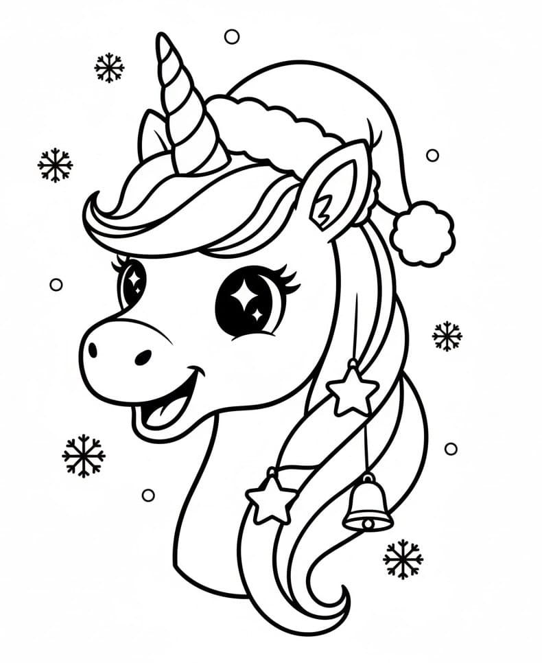 Coloriage Licorne de Noël #222196 à imprimer gratuitement, extrait de la collection Fêtes et Célébrations