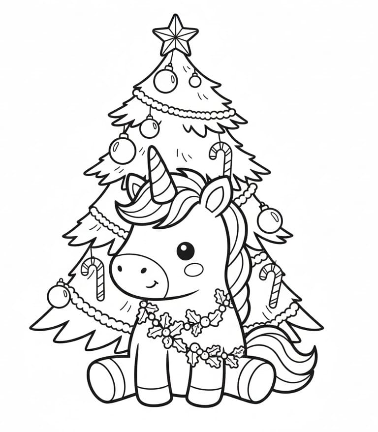 Coloriage gratuit Licorne de Noël #222198 de la collection Fêtes et Célébrations à imprimer