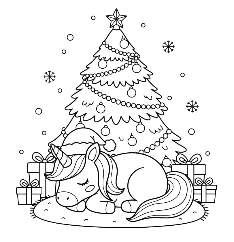 Coloriage gratuit Licorne de Noël #222208 de la collection Fêtes et Célébrations à imprimer