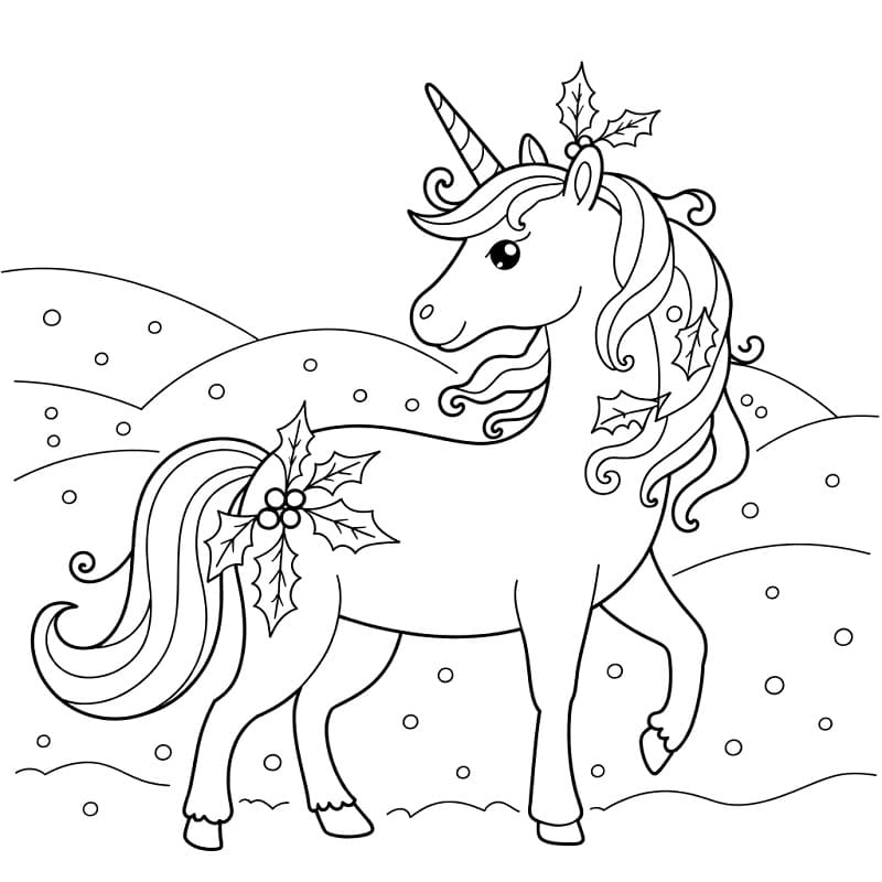 Coloriage gratuit Licorne de Noël #222218 de la collection Fêtes et Célébrations à imprimer