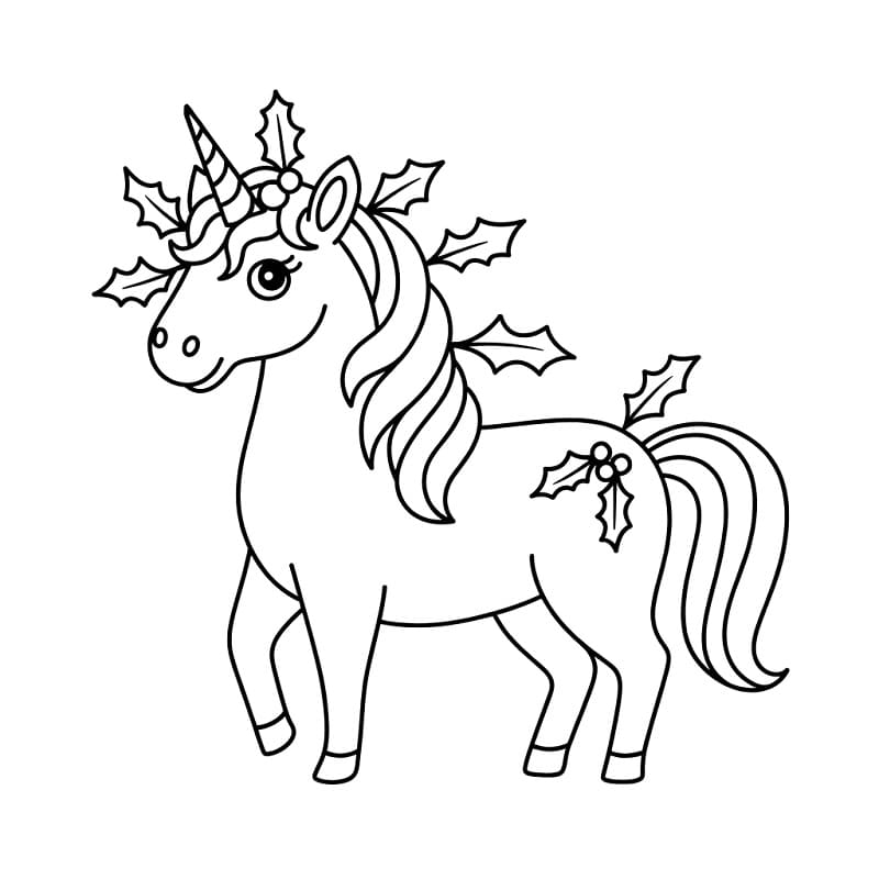 Coloriage gratuit Licorne de Noël #222219 de la collection Fêtes et Célébrations à imprimer