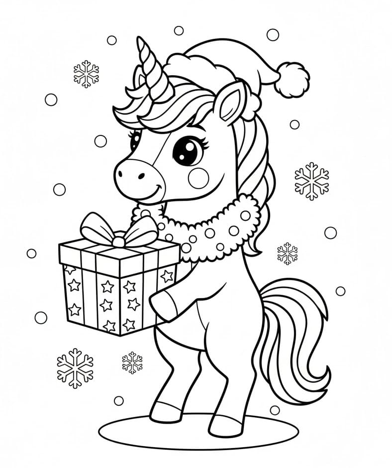 Coloriage gratuit Licorne de Noël #222222 de la collection Fêtes et Célébrations à imprimer