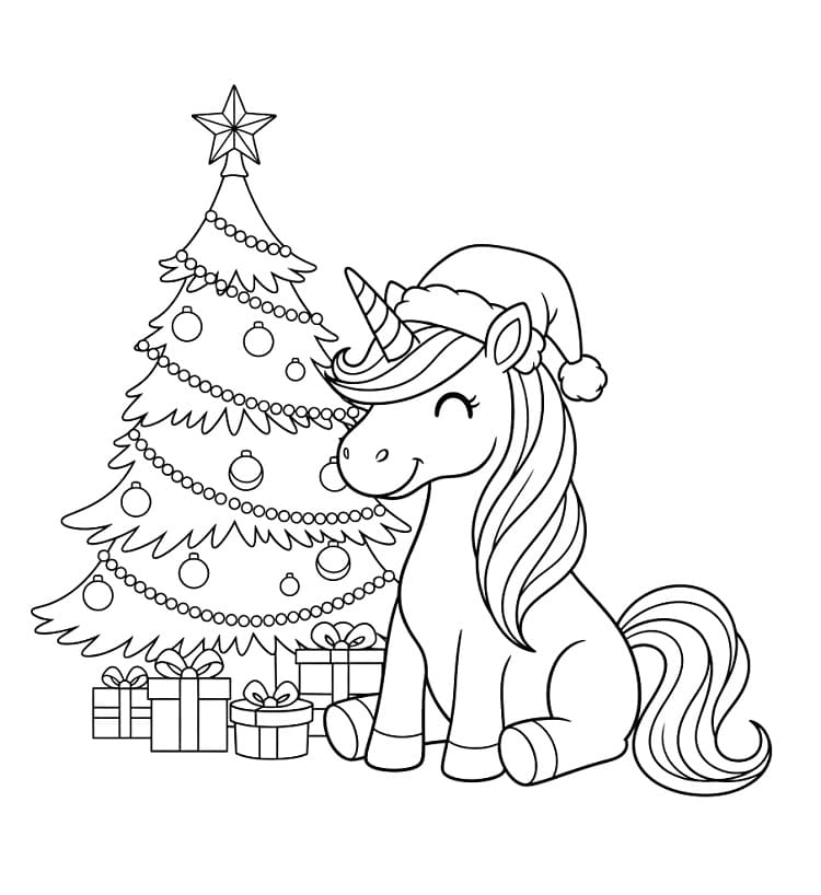 Coloriage gratuit Licorne de Noël #222223 de la collection Fêtes et Célébrations à imprimer