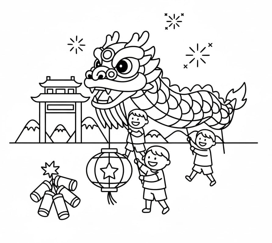 Coloriage gratuit Nouvel An Chinois #221741 de la collection Fêtes et Célébrations à imprimer