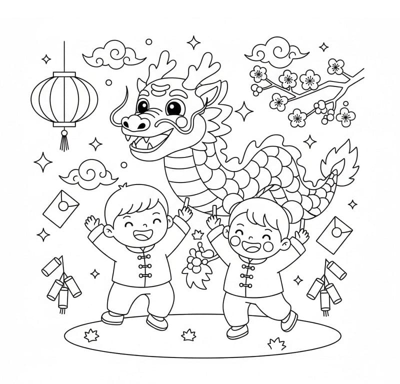 Coloriage gratuit Nouvel An Chinois #221746 de la collection Fêtes et Célébrations à imprimer