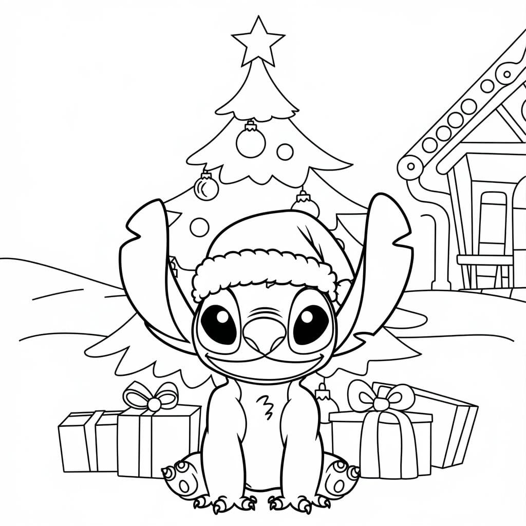 Dessin à colorier: Stitch Noël (Fêtes et Célébrations) #216976 - Coloriages à Imprimer Gratuits