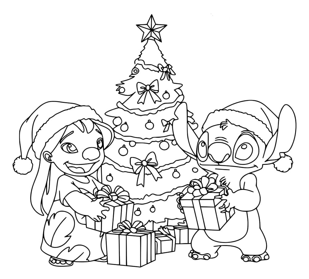 Coloriage gratuit Stitch Noël #216997 de la collection Fêtes et Célébrations à imprimer