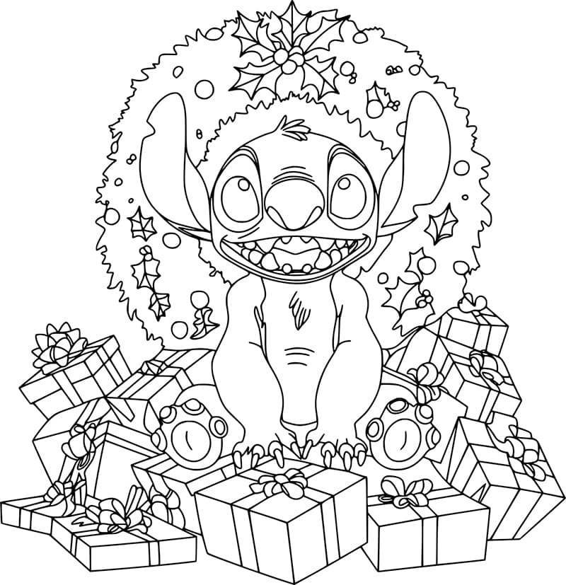 Dessin à colorier: Stitch Noël (Fêtes et Célébrations) #216998 - Coloriages à Imprimer Gratuits