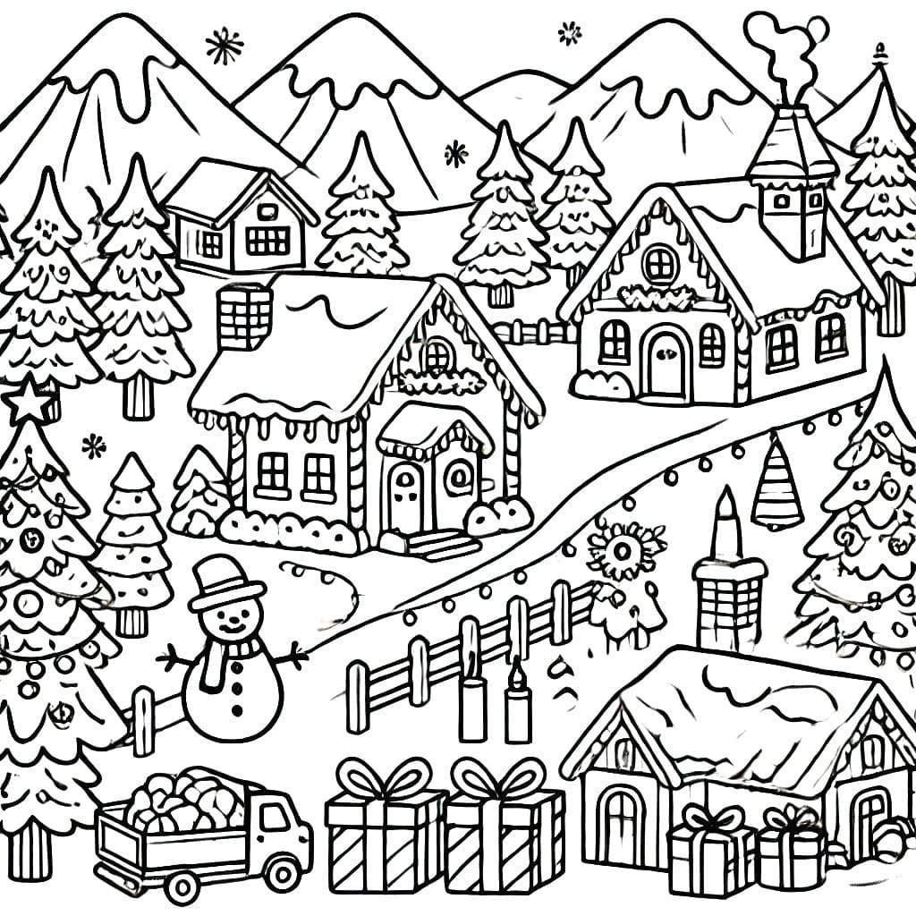 Page de coloriage Village de Noël #217385, collection Fêtes et Célébrations, à imprimer et colorier