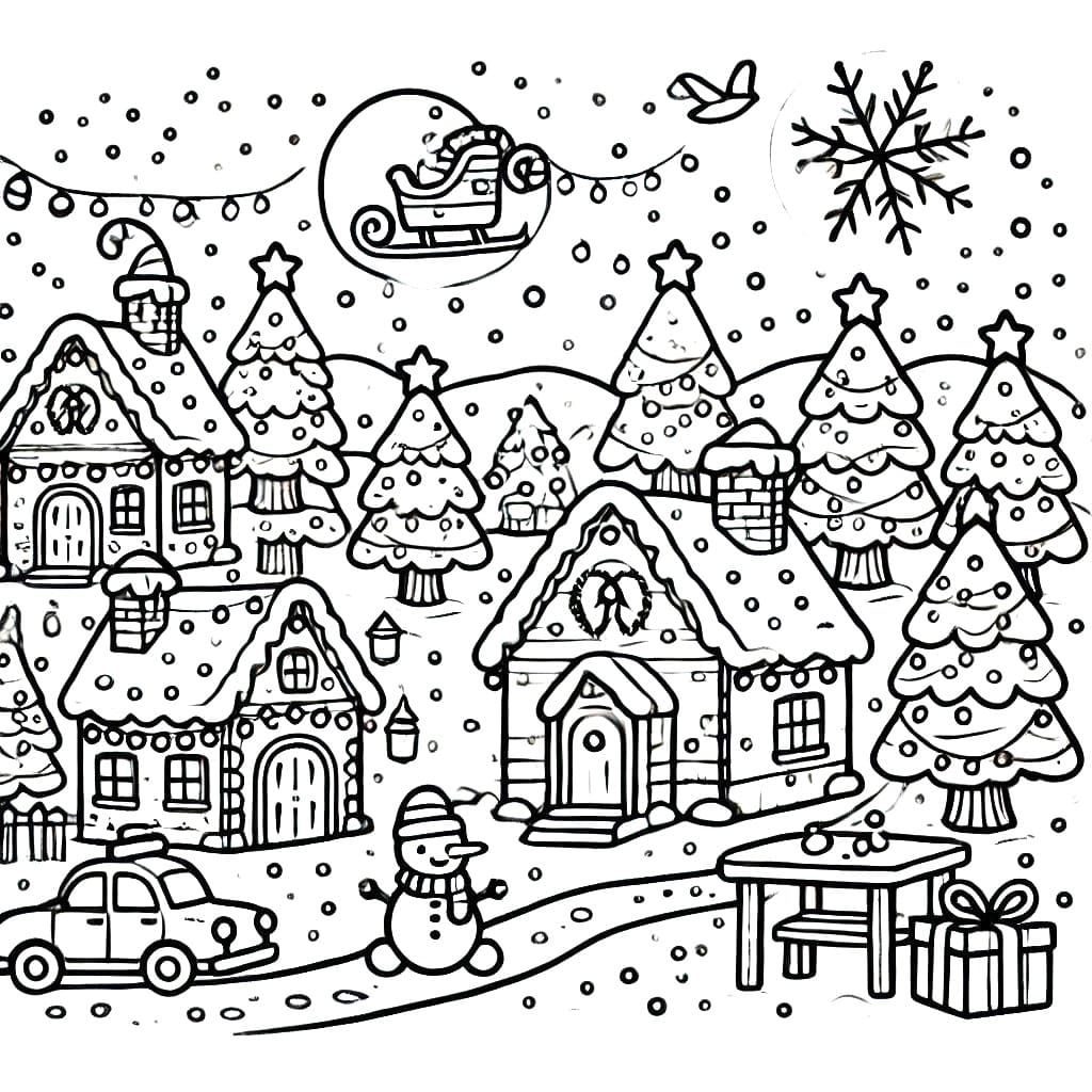 Coloriage gratuit pour enfants et adultes Village de Noël #217386, collection Fêtes et Célébrations