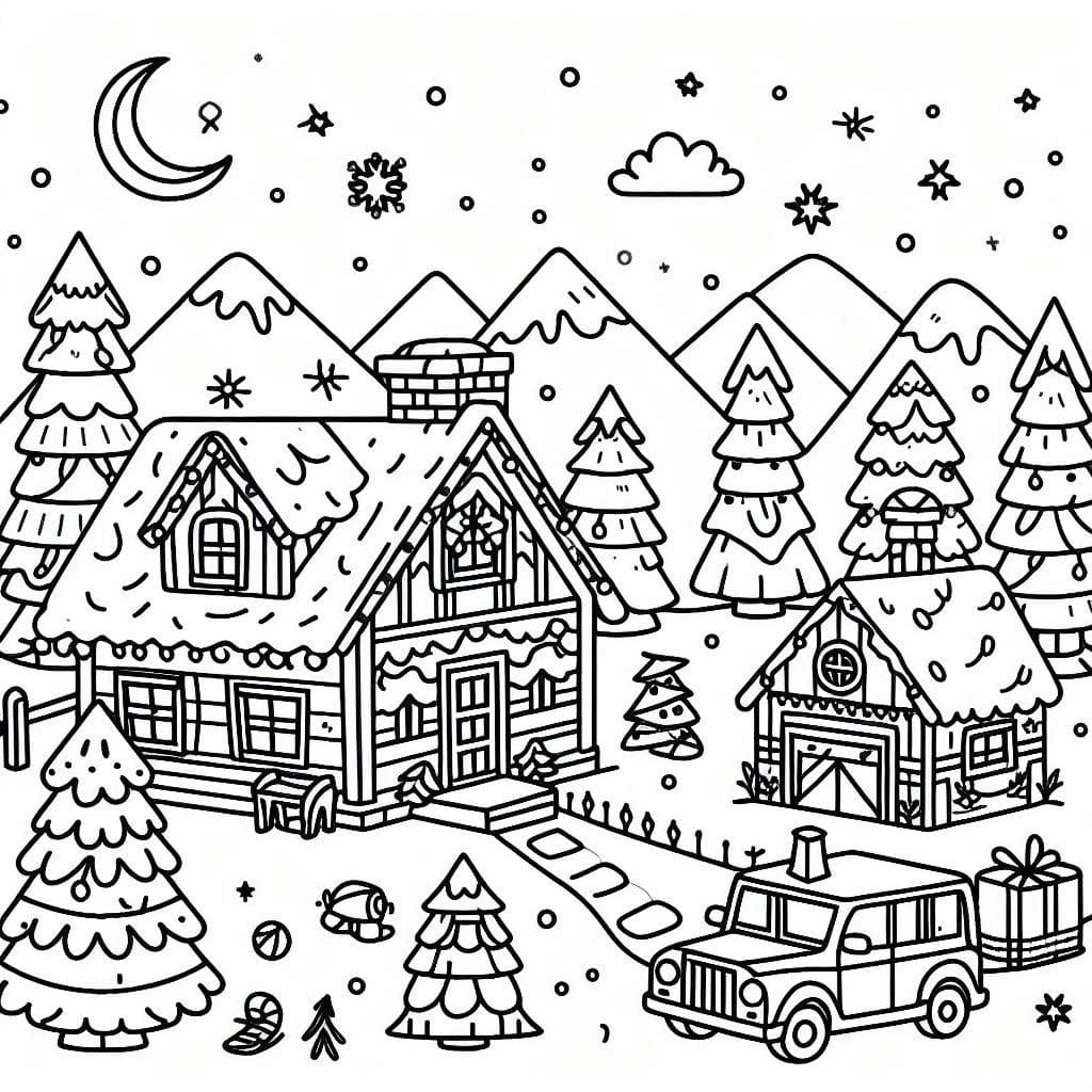 Coloriage imprimable Village de Noël #217397 de la collection Fêtes et Célébrations à colorier aux crayons