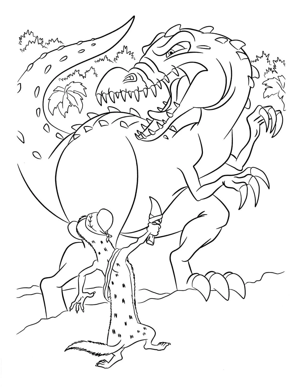 Coloriage Buck contre un dinosaure