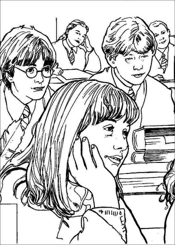 Coloriage d'Harry Potter avec Ron et Hermione