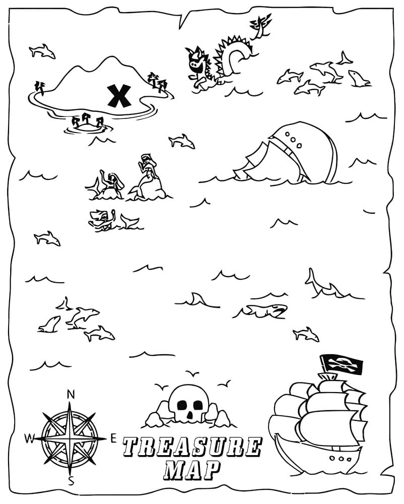 Dessin à colorier: Carte au Trésor (Géographie et Lieux) #211524 - Coloriages à Imprimer Gratuits