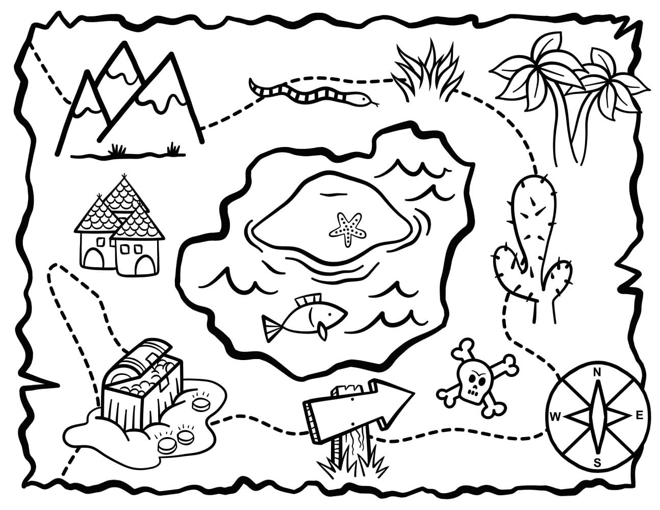 Dessin à colorier: Carte au Trésor (Géographie et Lieux) #211526 - Coloriages à Imprimer Gratuits
