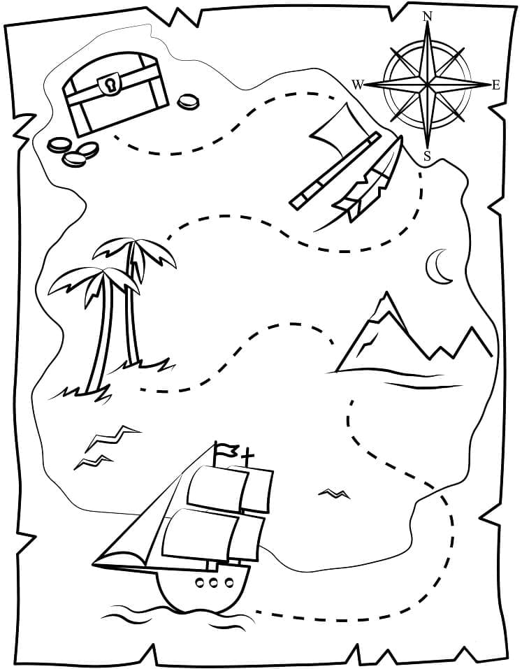 Dessin à colorier: Carte au Trésor (Géographie et Lieux) #211527 - Coloriages à Imprimer Gratuits
