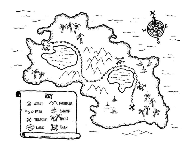 Dessin à colorier: Carte au Trésor (Géographie et Lieux) #211531 - Coloriages à Imprimer Gratuits