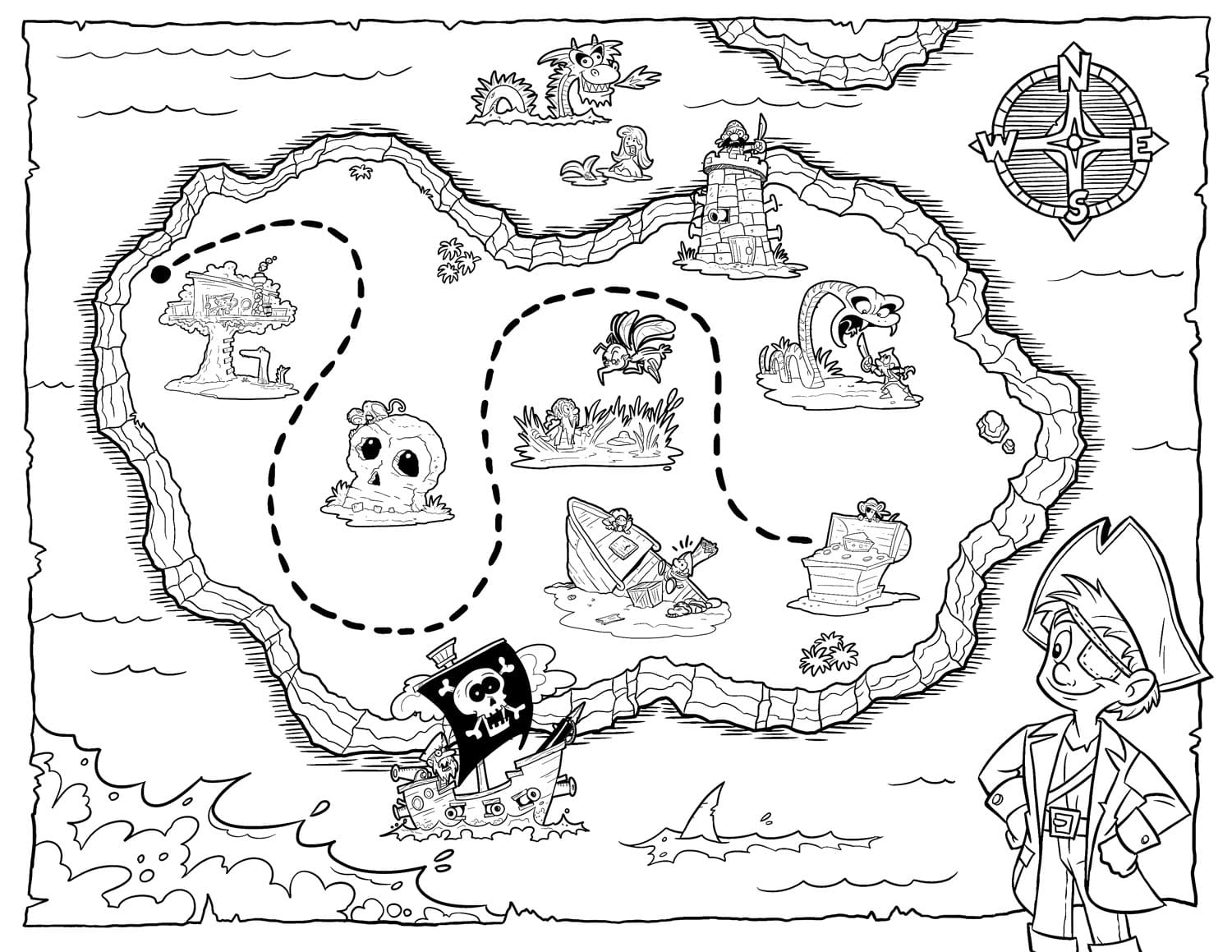 Dessin à colorier: Carte au Trésor (Géographie et Lieux) #211532 - Coloriages à Imprimer Gratuits