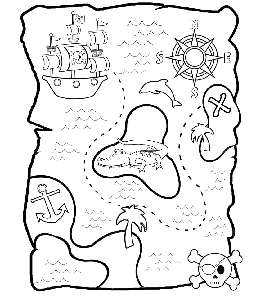 Dessin à colorier: Carte au Trésor (Géographie et Lieux) #211533 - Coloriages à Imprimer Gratuits