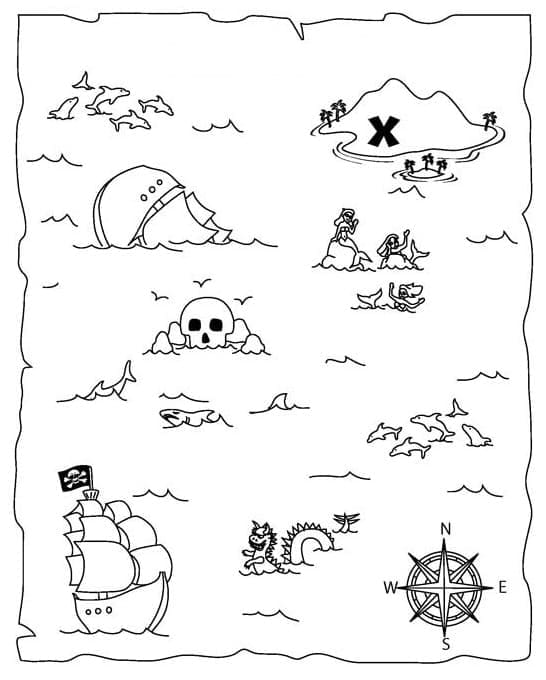 Dessin à colorier: Carte au Trésor (Géographie et Lieux) #211544 - Coloriages à Imprimer Gratuits