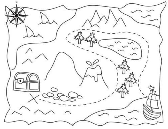 Dessin à colorier: Carte au Trésor (Géographie et Lieux) #211553 - Coloriages à Imprimer Gratuits