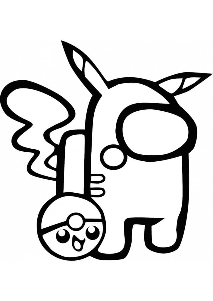 Coloriage Among Us Pikachu avec une Poké Ball