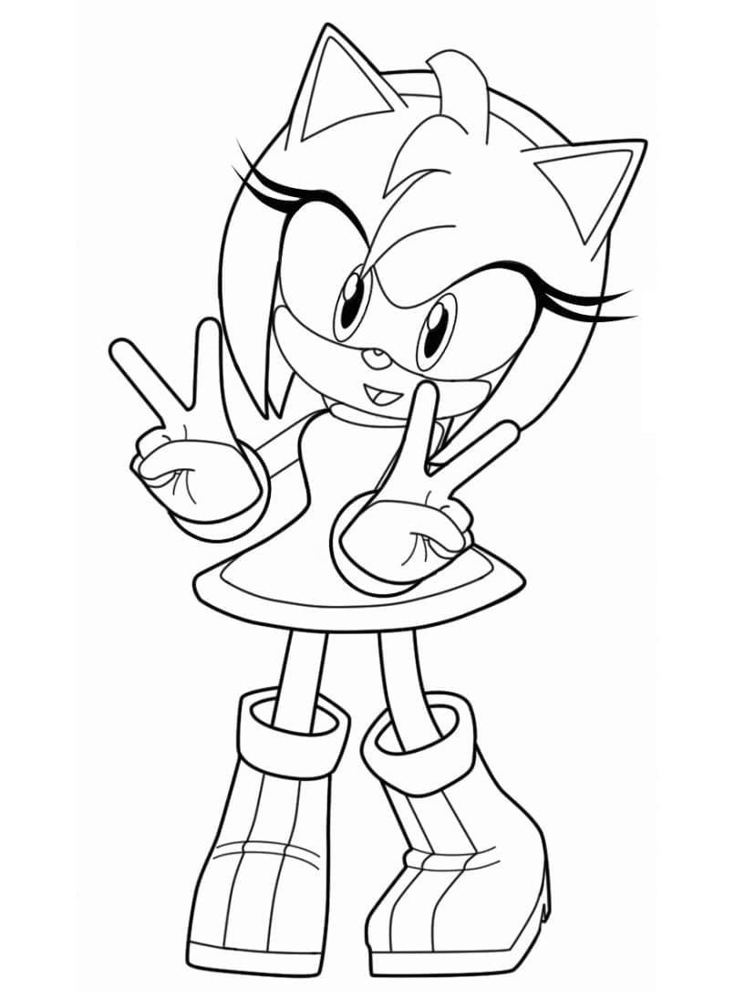 Coloriage Amy Rose faisant des signes de victoire