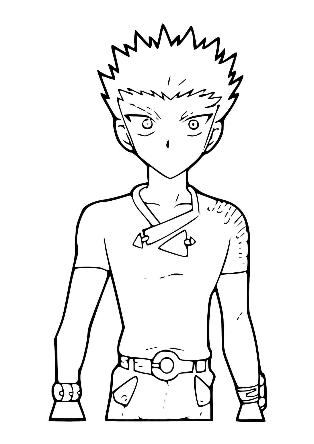 Coloriage Takashi debout avec un regard déterminé