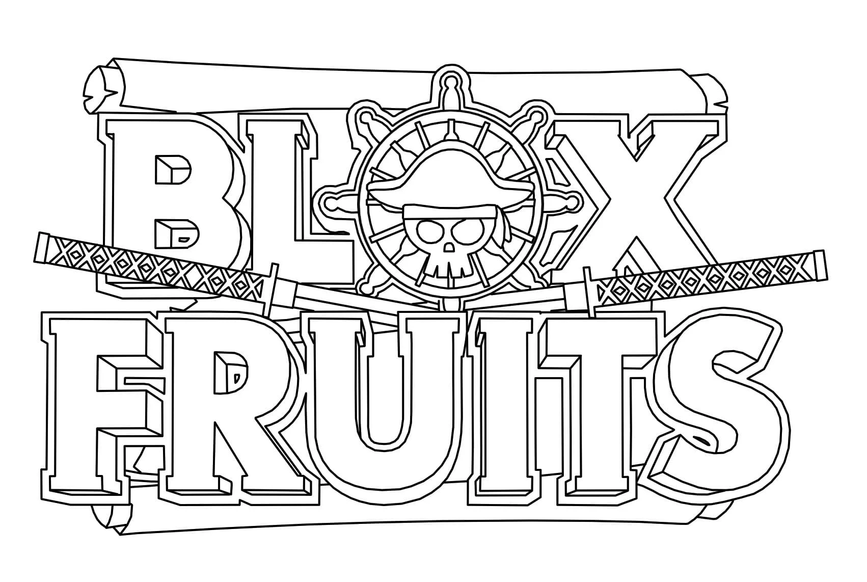 Coloriage Blox Fruits logo avec crâne et sabres croisés