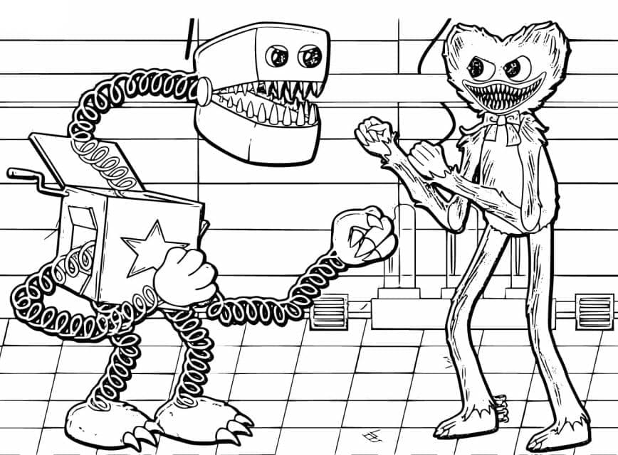 Coloriage Boxy Boo face à Huggy Wuggy