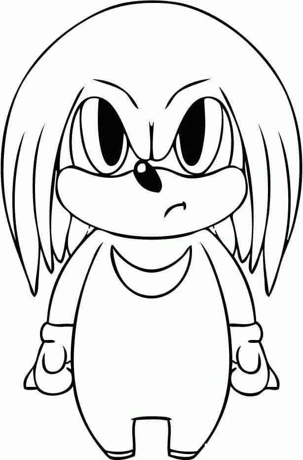 Coloriage Knuckles chibi debout avec un regard sérieux