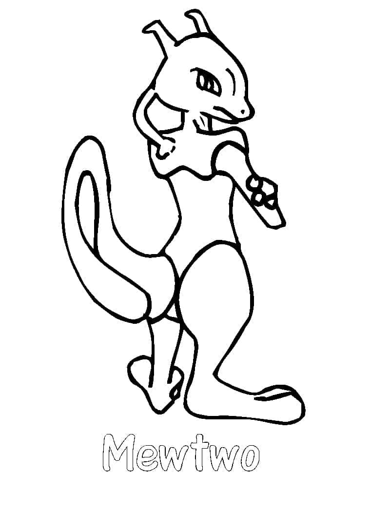 Coloriage Mewtwo debout dans une pose calme