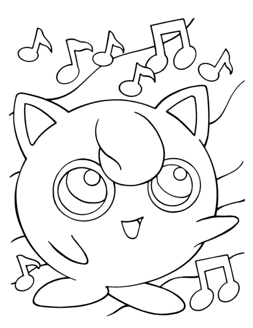 Coloriage Rondoudou chantant entouré de notes de musique