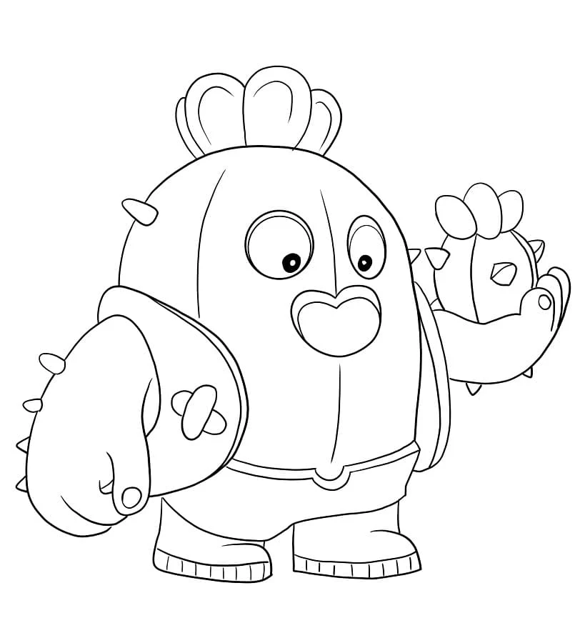Coloriage Spike Brawl Stars debout avec une expression amicale