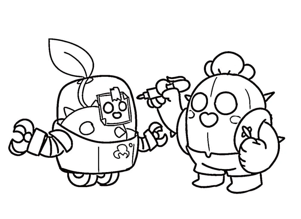 Coloriage Spike Brawl Stars avec un personnage fruit robot