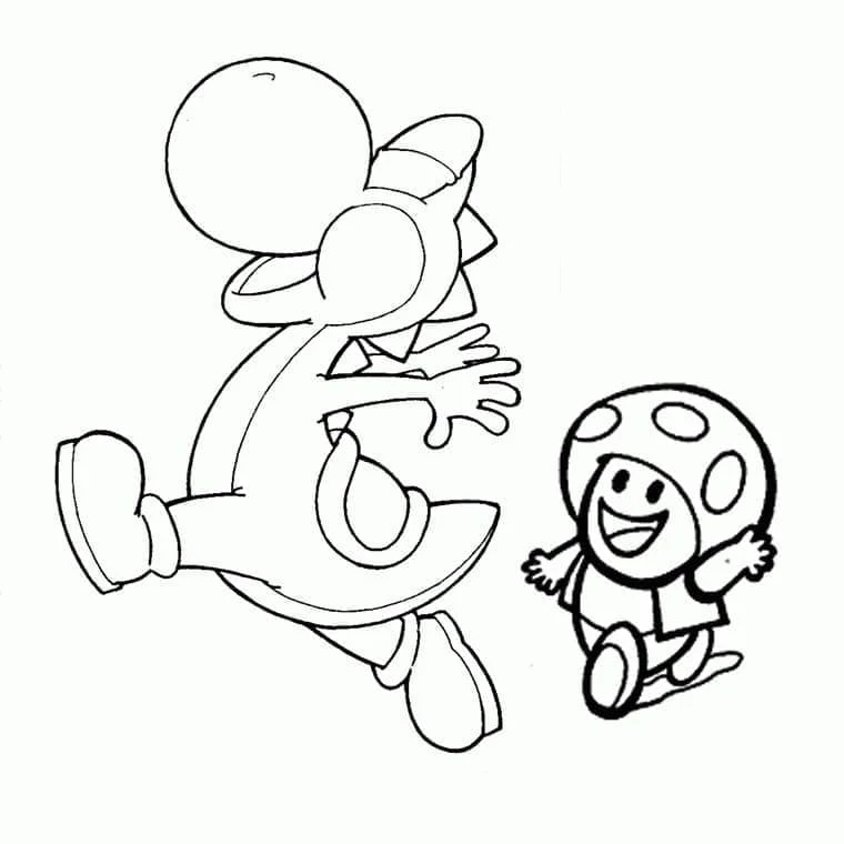 Coloriage Toad courant avec Yoshi