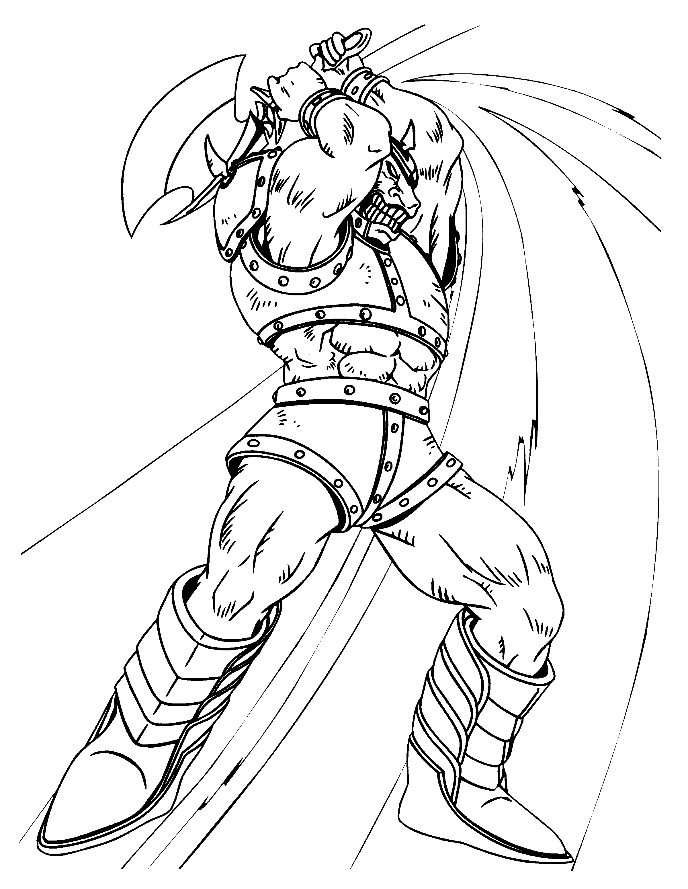 Coloriage Monstre guerrier musclé brandissant une hache géante
