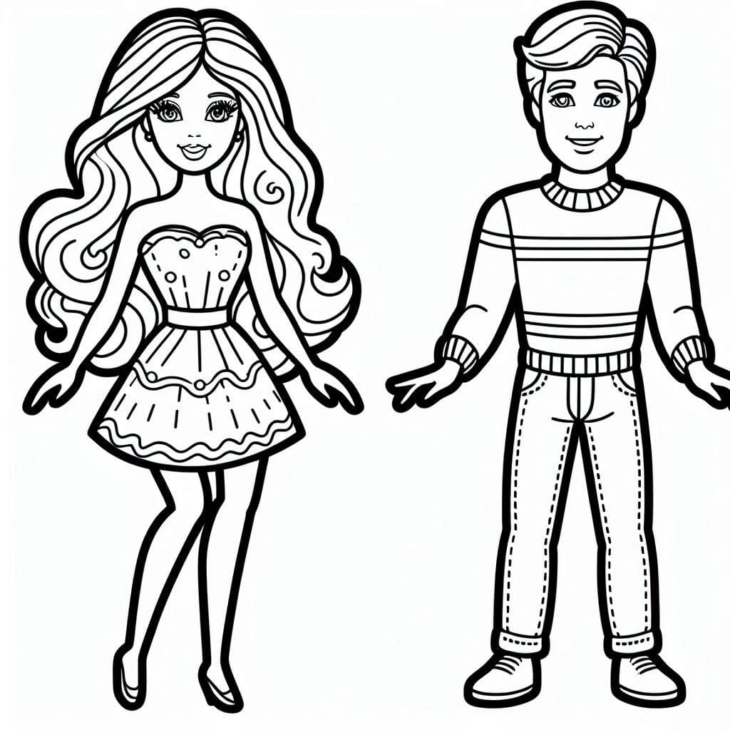 Joli coloriage Barbie et Ken #219776 de la collection Jouets et Jeux, prêt à imprimer pour petits et grands
