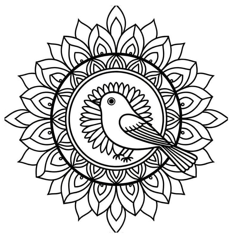 Coloriage gratuit Mandala Oiseau #221966 de la collection Mandalas à imprimer